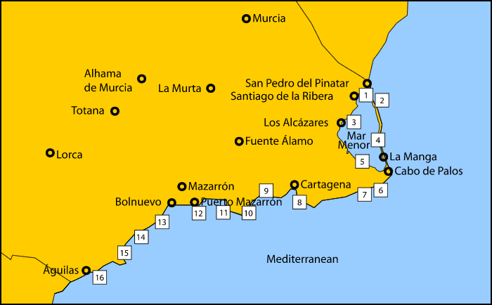 kaart costa calida spanje strandvakantie 1